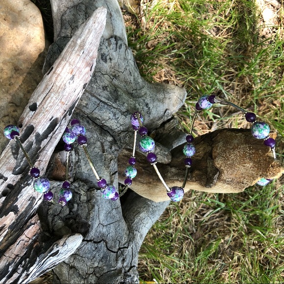 💖Purple & Green Porcelain and Amethyst Bracelet💖 - Picture 2 of 4